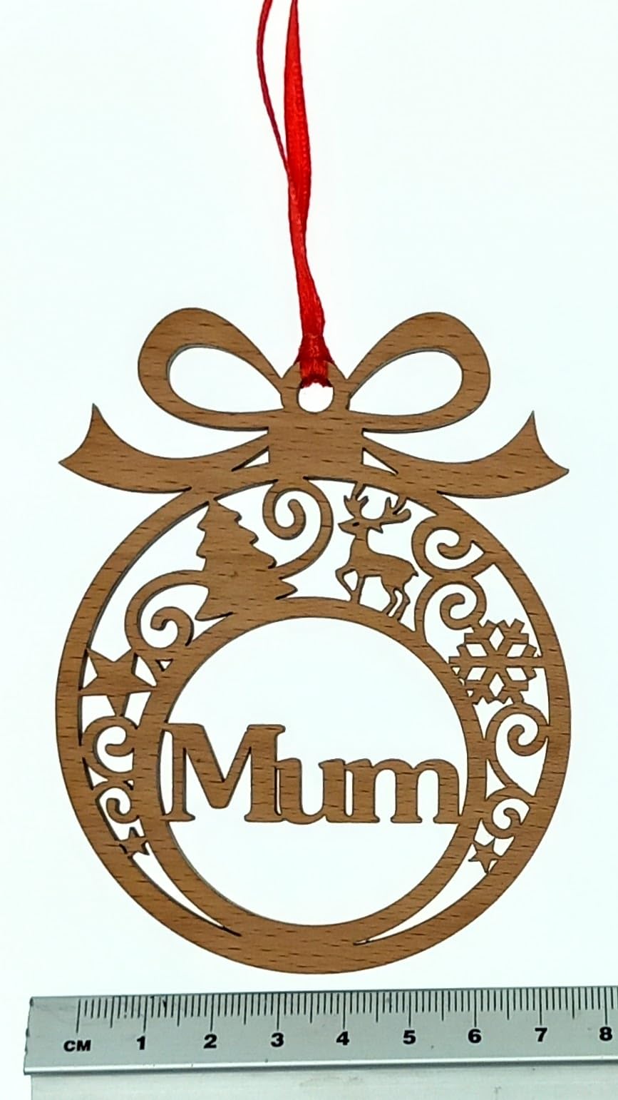 Laser-Cut Wooden Christmas Tree Decoration Bauble - Grandma, Grandad, Mummy, Daddy, etc.