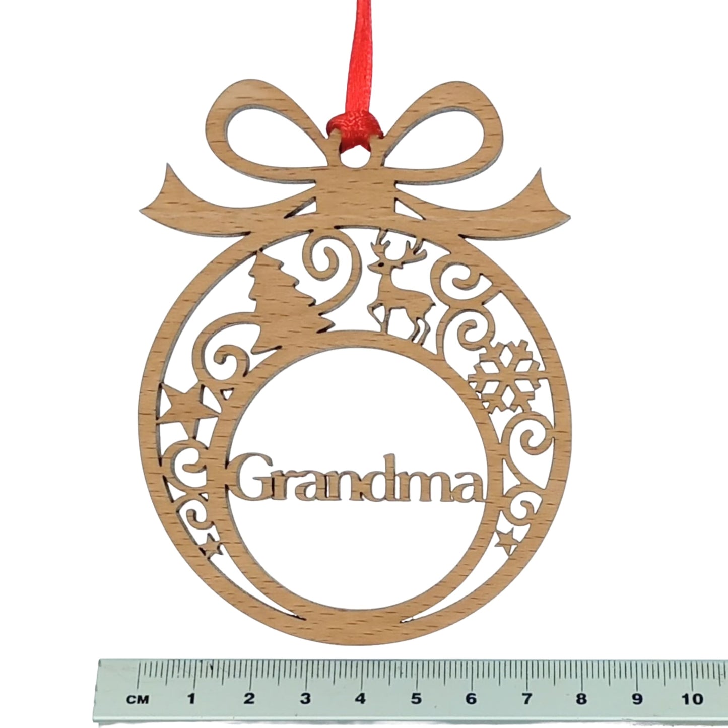 Laser-Cut Wooden Christmas Tree Decoration Bauble - Grandma, Grandad, Mummy, Daddy, etc.
