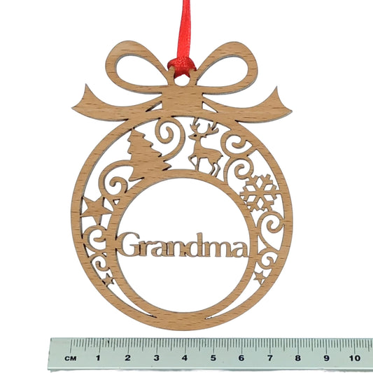 Laser-Cut Wooden Christmas Tree Decoration Bauble - Grandma, Grandad, Mummy, Daddy, etc.