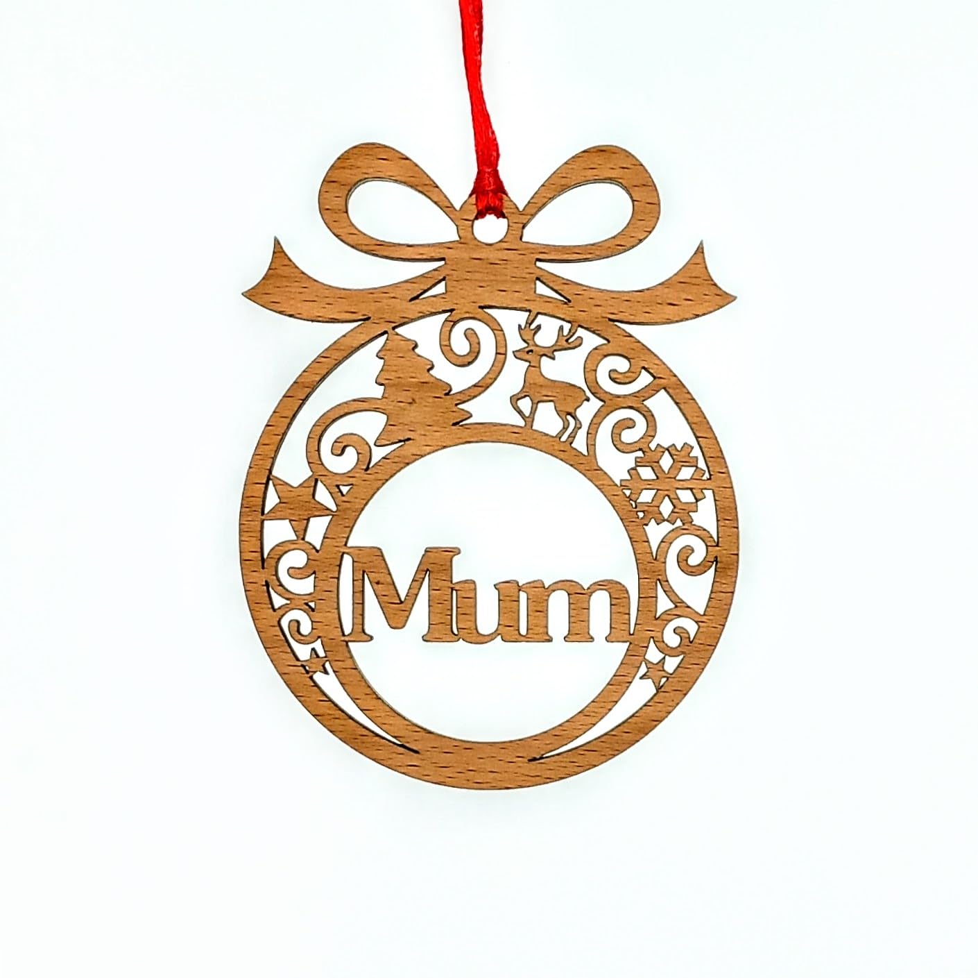 Laser-Cut Wooden Christmas Tree Decoration Bauble - Grandma, Grandad, Mummy, Daddy, etc.