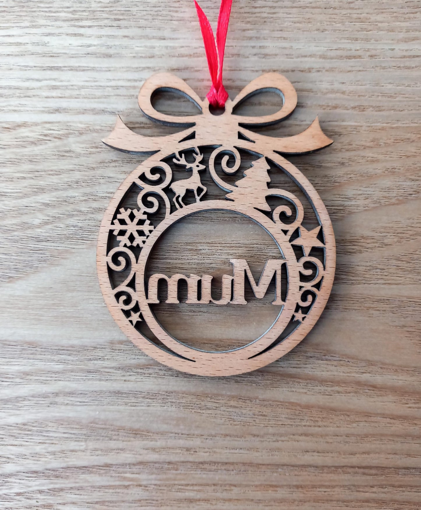 Laser-Cut Wooden Christmas Tree Decoration Bauble - Grandma, Grandad, Mummy, Daddy, etc.