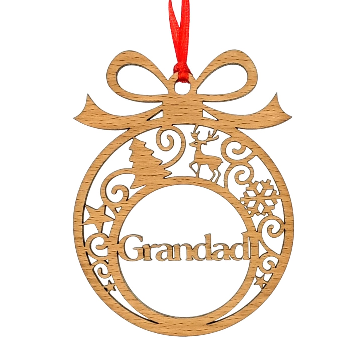 Laser-Cut Wooden Christmas Tree Decoration Bauble - Grandma, Grandad, Mummy, Daddy, etc.