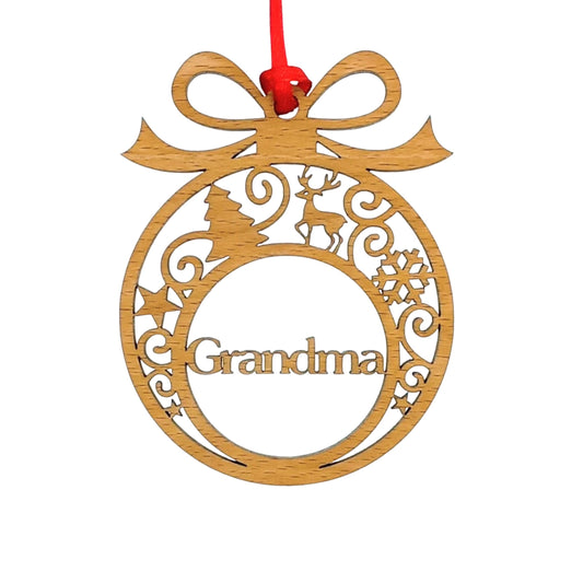Laser-Cut Wooden Christmas Tree Decoration Bauble - Grandma, Grandad, Mummy, Daddy, etc.