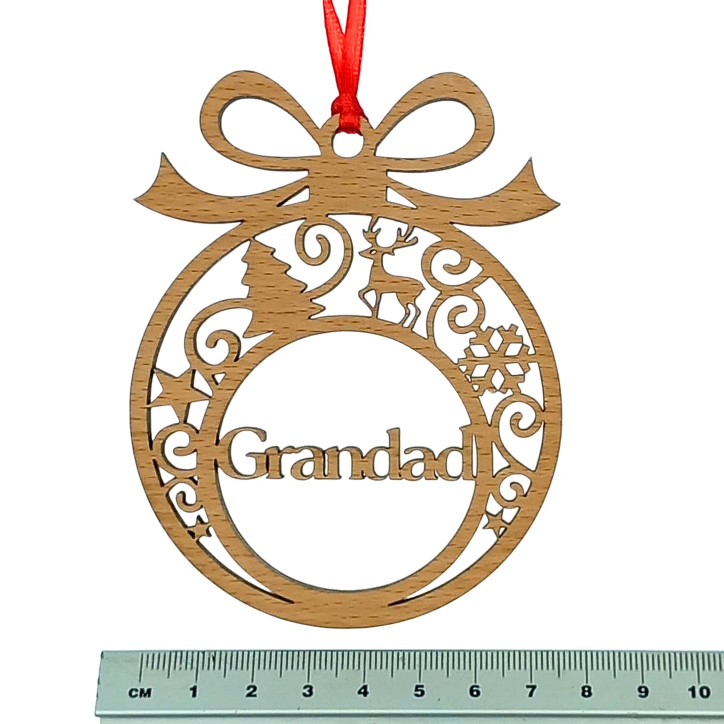 Laser-Cut Wooden Christmas Tree Decoration Bauble - Grandma, Grandad, Mummy, Daddy, etc.