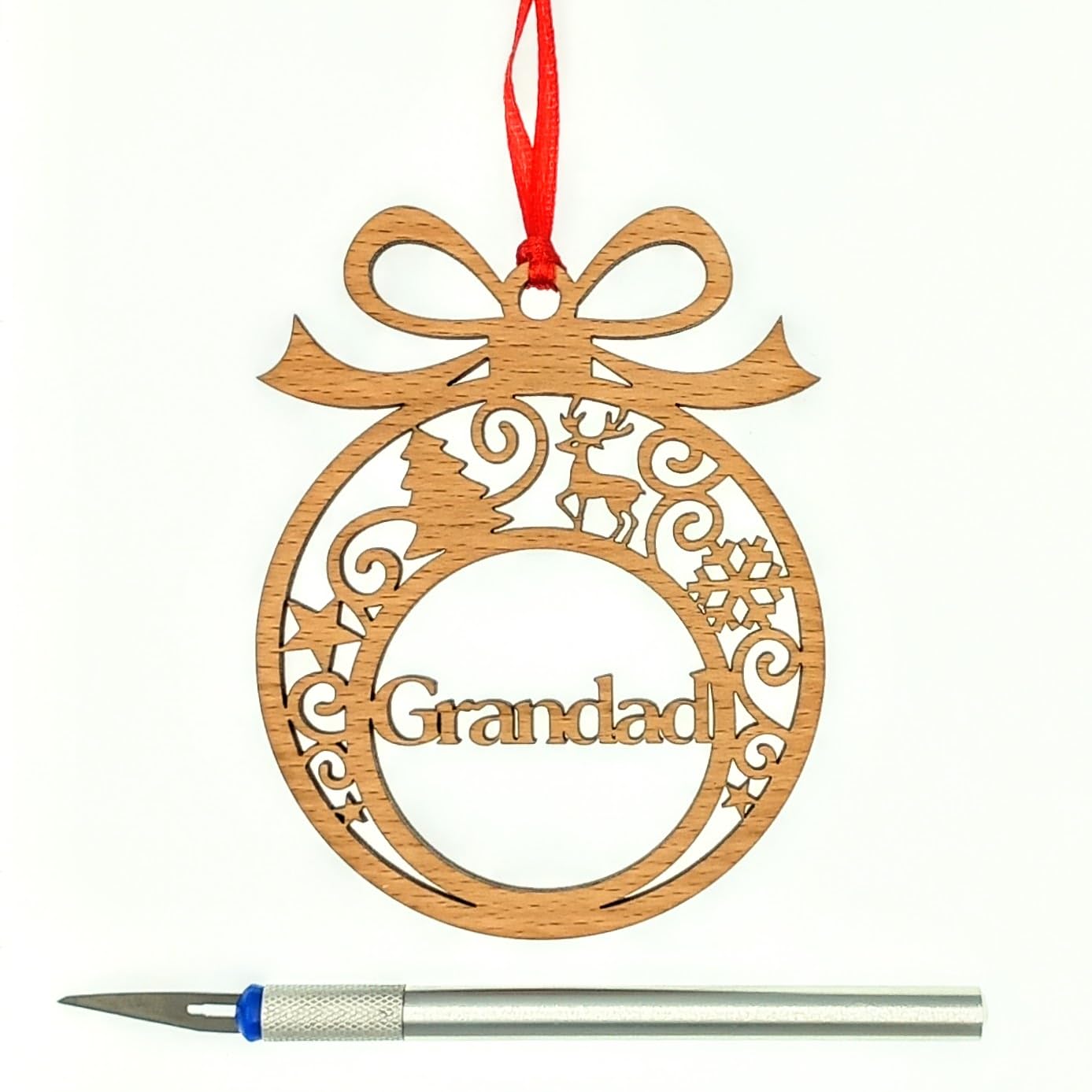 Laser-Cut Wooden Christmas Tree Decoration Bauble - Grandma, Grandad, Mummy, Daddy, etc.