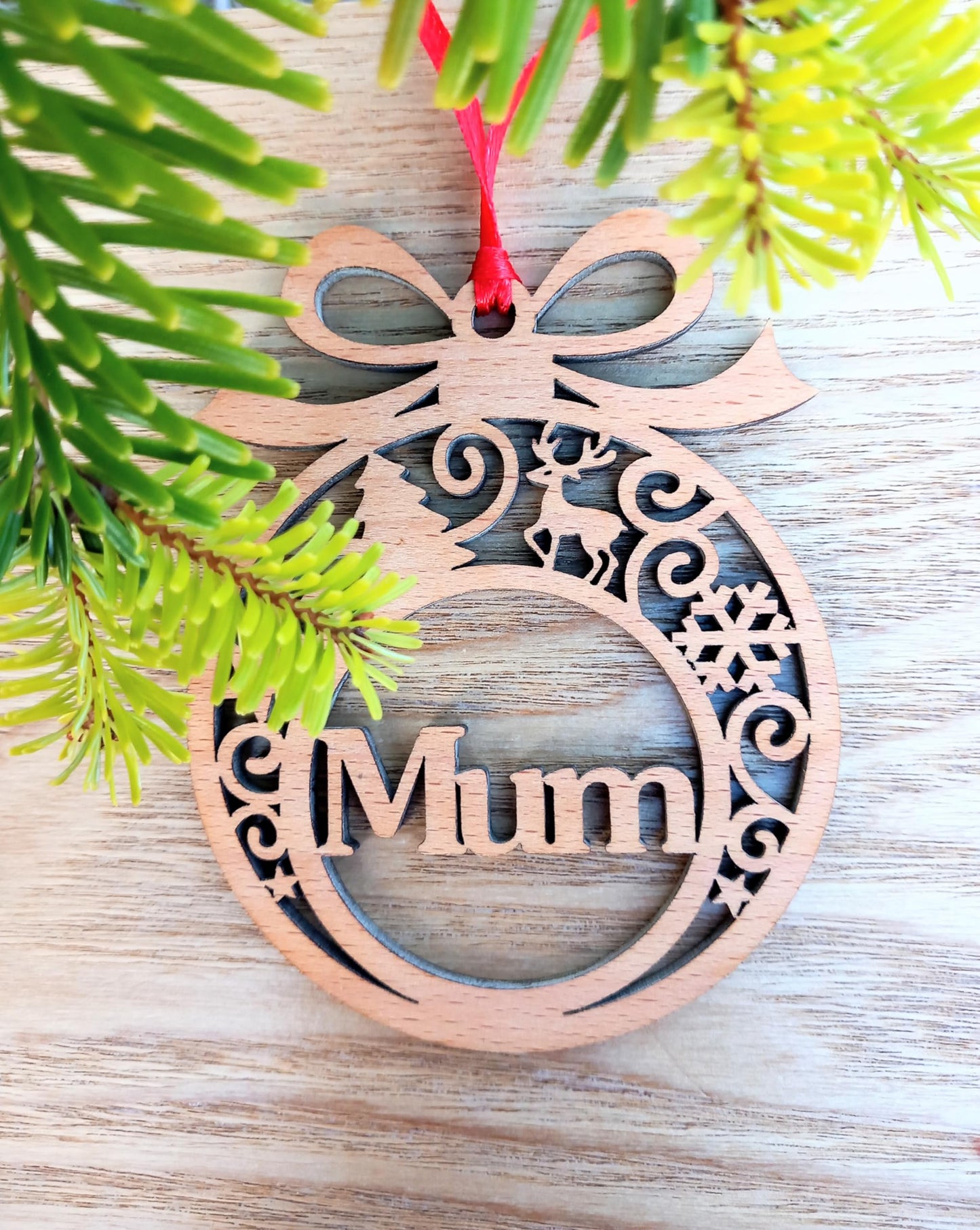 Laser-Cut Wooden Christmas Tree Decoration Bauble - Grandma, Grandad, Mummy, Daddy, etc.